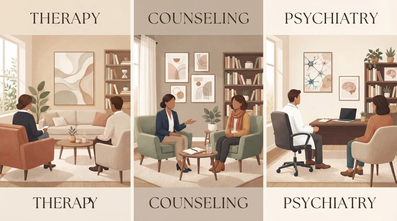 Therapy, Counseling, and Psychiatry: Understanding the Difference